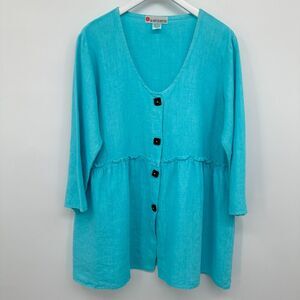 Oh Sister Sister Tunic Top Shirt‎ Blouse Size Large 100% Linen 3/4 Sleeve USA